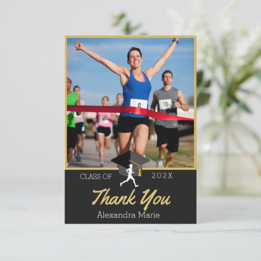 Foto Trackloper felicitaties afgestudeerde Banner Bedankkaart (Staand voorkant)