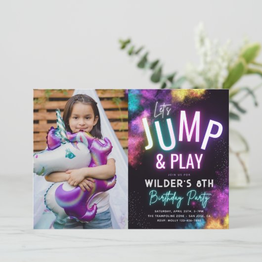 Foto Trampoline Party Invitation | JUMP Kaart (Staand voorkant)