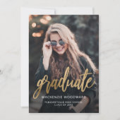 Foto trendy gouden script afstudeeraankondiging kaart (Voorkant)