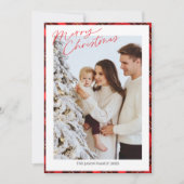 Foto Trendy Minimalist Plaid Gingham Xmas tree Feestdagenkaart (Voorkant)