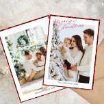 Foto Trendy Minimalist Plaid Gingham Xmas tree Feestdagenkaart<br><div class="desc">Elegante sneeuw bedekt kerstboomkaart...  Foto ook achterin</div>