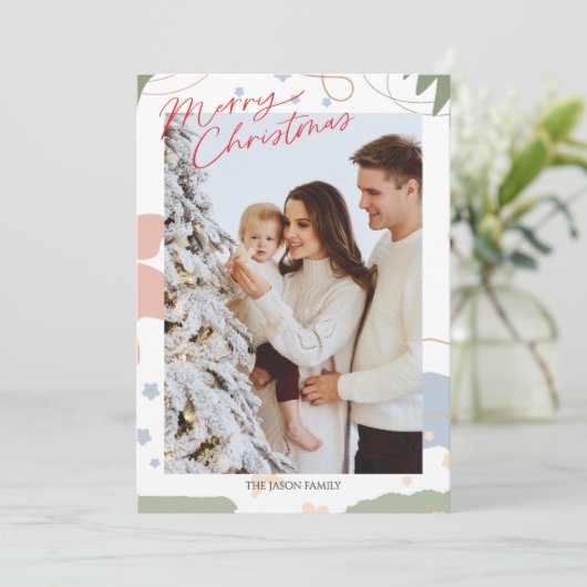 Foto Trendy Minimalistische Boho Sneeuw Kerstboom Feestdagenkaart (Staand voorkant)