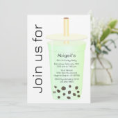 Foto Trendy Modern Light Green Boba Tea Birthday Kaart (Staand voorkant)