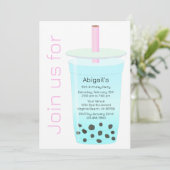 Foto Trendy Modern Pink Blue Boba Tea Birthday Kaart (Staand voorkant)