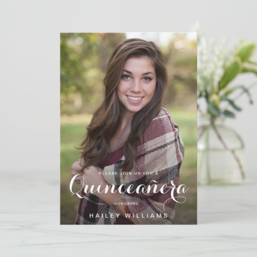 Foto Trendy Pink Quinceañera Birthday Party Kaart (Staand voorkant)