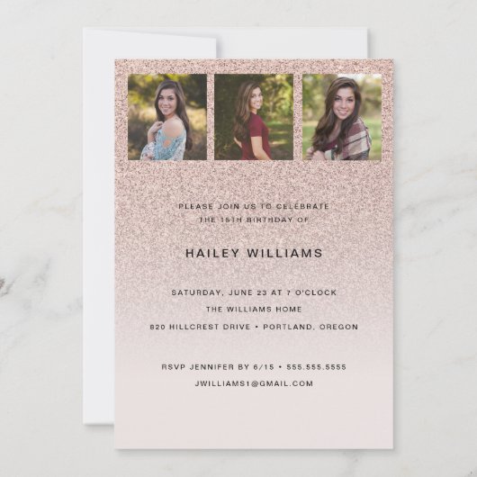 Foto Trendy Pink Quinceañera Birthday Party Kaart (Achterkant)