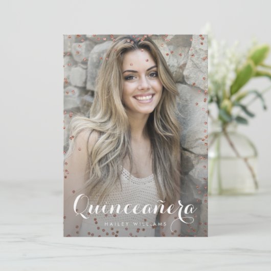 Foto Trendy Pink Quinceañera Sweet 15 Party Kaart (Staand voorkant)