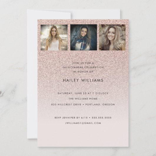 Foto Trendy Pink Quinceañera Sweet 15 Party Kaart (Achterkant)