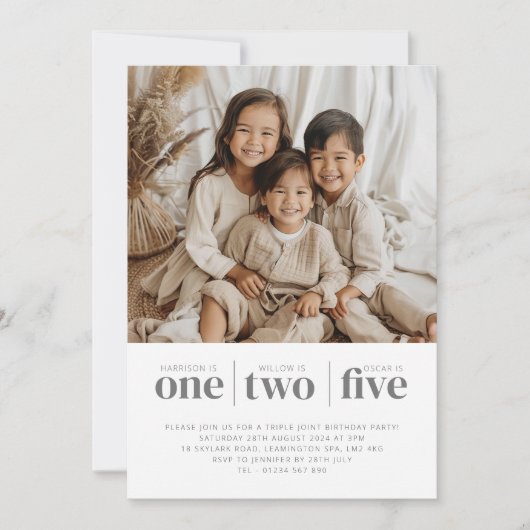 Foto Triple Joint Birthday Invitation Kaart (Voorkant)