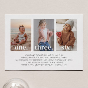 Foto Triple Joint Birthday Invitation Kaart