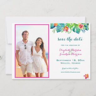 Foto Tropical Beach Berry roze Blauwgroen Blue Flo Save The Date