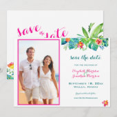 Foto Tropical Beach Berry roze Blauwgroen Blue Flo Save The Date (Voorkant / Achterkant)