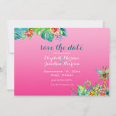 Foto Tropical Beach Berry roze Blauwgroen Floral o Save The Date (Achterkant)