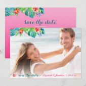 Foto Tropical Beach Berry roze Blauwgroen Floral o Save The Date (Voorkant / Achterkant)