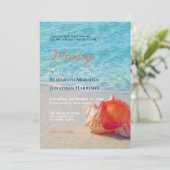 Foto Tropical Beach Conch Shell Modern Wedding Kaart (Staand voorkant)