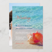 Foto Tropical Beach Conch Shell Modern Wedding Kaart (Voorkant / Achterkant)