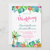 Foto Tropical Beach Pink Blauwgroen Floral Wedding Kaart (Voorkant)