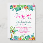 Foto Tropical Berry Pink Blauwgroen Floral Wedding Kaart (Voorkant)