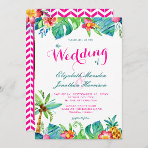 Foto Tropical Berry Pink Blauwgroen Floral Wedding Kaart