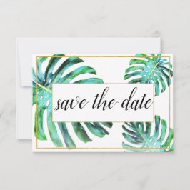 Foto Tropical Leaf Greenery Gold Save the Date