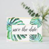 Foto Tropical Leaf Greenery Gold Save the Date (Staand voorkant)