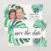 Foto Tropical Leaf Greenery Gold Save the Date (Voorkant / Achterkant)