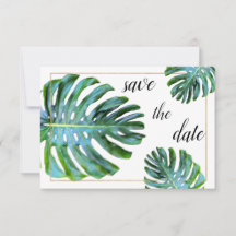 Foto Tropical Leaf Greenery Gold Save the Date