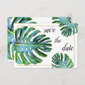 Foto Tropical Leaf Greenery Gold Save the Date (Voorkant / Achterkant)