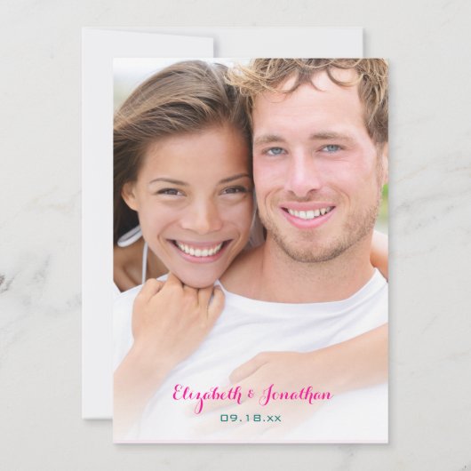 Foto Tropisch Roze Blauwgroen Floral Chevron Weddi Kaart (Achterkant)