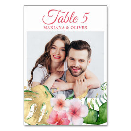 Foto Tropische bloemen Palms Gold Floral Wedding Kaart