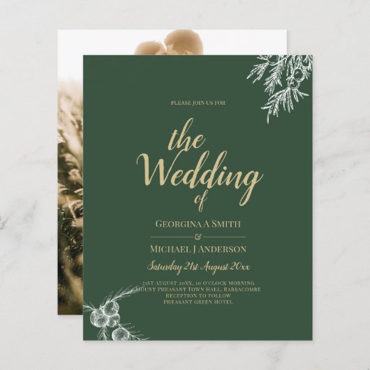 Foto Trouw Uitnodiging JUNIPER GREEN Modern (Voorkant / Achterkant)