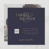 Foto Trouw Uitnodiging QRCode RSVP Donkerblauw (Voorkant / Achterkant)