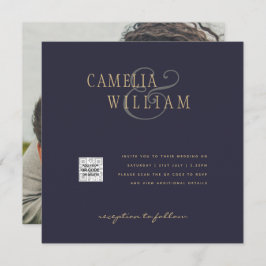 Foto Trouw Uitnodiging QRCode RSVP Donkerblauw