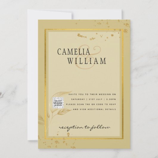 Foto Trouw Uitnodiging QRCode RSVP Goud Geel (Voorkant)