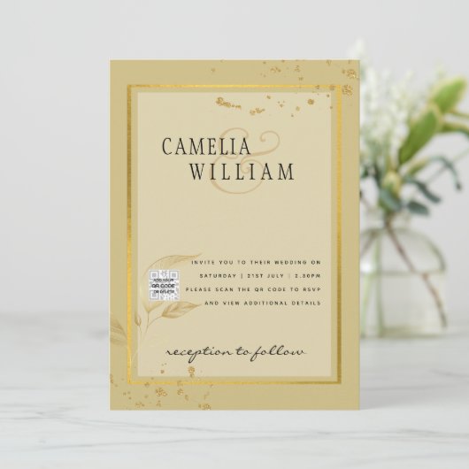 Foto Trouw Uitnodiging QRCode RSVP Goud Geel (Staand voorkant)