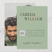 Foto Trouw Uitnodiging QRCode RSVP Salie Groen (Voorkant / Achterkant)