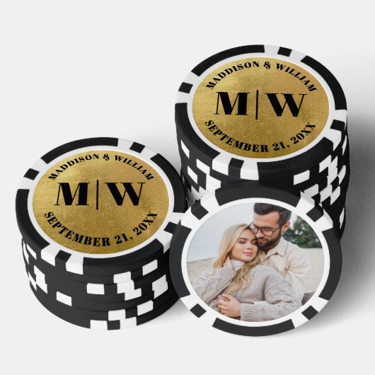 Foto trouwgunst geschenk goud poker chips (Opstapeling)