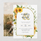 Foto trouwkaart met zonnebloemen kaart (Voorkant / Achterkant)