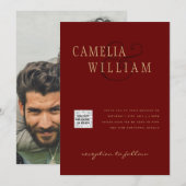 Foto Trouwkaart QRCode RSVP Burgundy Rood Kaart (Voorkant / Achterkant)