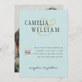 Foto Trouwkaart QRCode RSVP Zeeglas Turkoois Kaart (Voorkant / Achterkant)