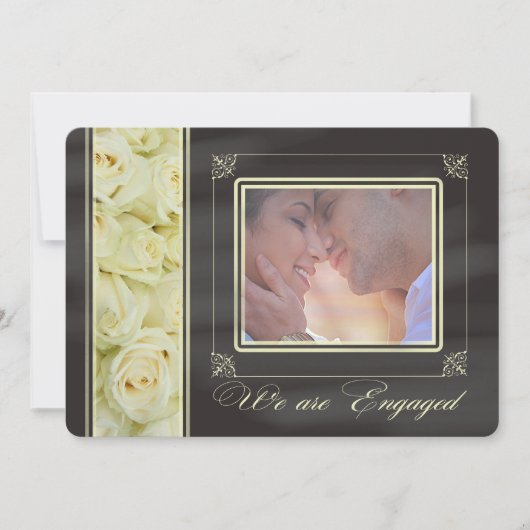 foto trouwverlovingsaankondiging met witte rozen aankondiging (Voorkant)