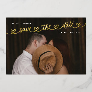 Foto Trouwwebsite Gouden Harten Save The Date Folie Uitnodiging