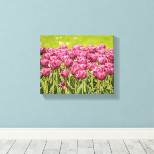 Foto Tulps Field Flower Canvas Afdruk (Insitu (Houten vloer))