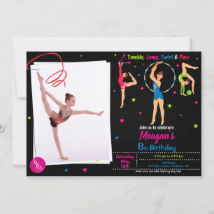 Foto turnverjaardagsuitnodiging meisje salto kaart
