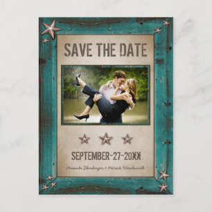 Foto Turquoise Barn Wood Save the Date Cards Aankondigingskaart