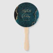 Foto Turquoise Blauwe Goud Agaat Script Bruiloft Handwaaier (Achterkant)