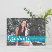 Foto Turquoise Brushstroke Graduation Party Kaart (Staand voorkant)