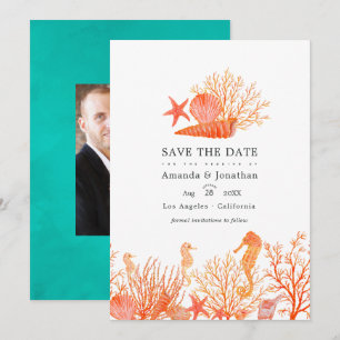 Foto Turquoise en Coral Beach Wedding Save The Date