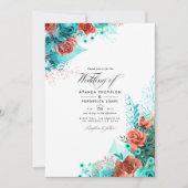 Foto Turquoise en Coral Floral Wedding Kaart (Voorkant)