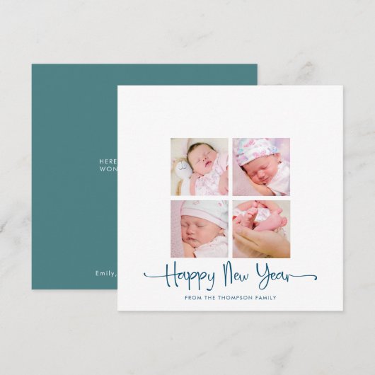 Foto Turquoise: 'Happy Nieuwjaar' Feestdagenkaart (Voorkant / Achterkant)